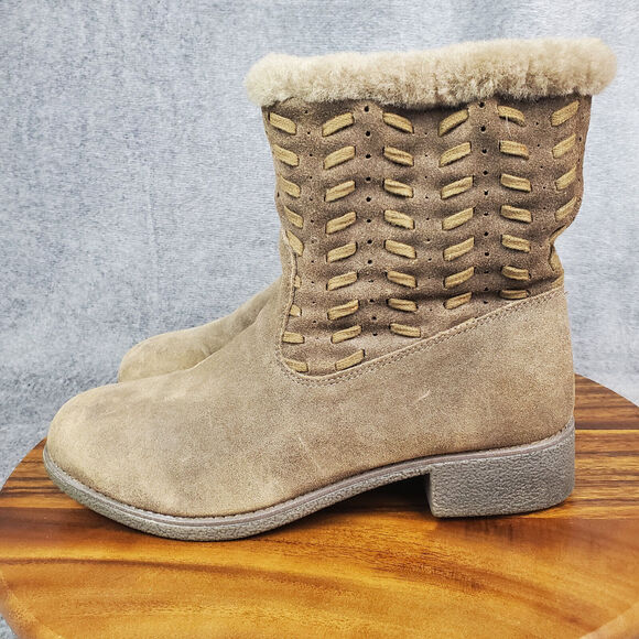 Abeo Boots Women's 9 Brown Suede Leather Bristol Shearling Lined Ankle Booties - Picture 3 of 12